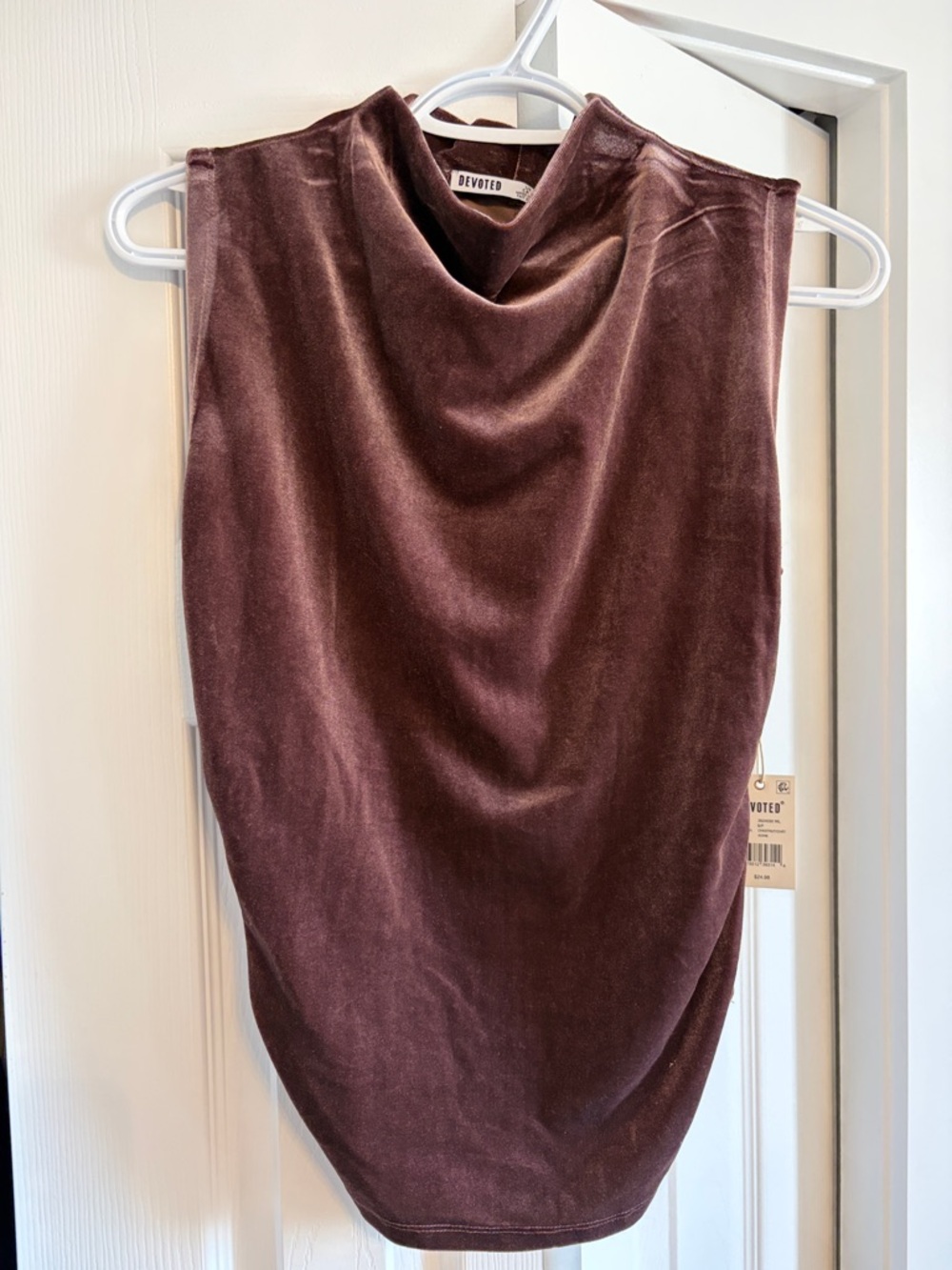 Devoted Sleeveless Velvet Cowl Neck Top - Deep Brown